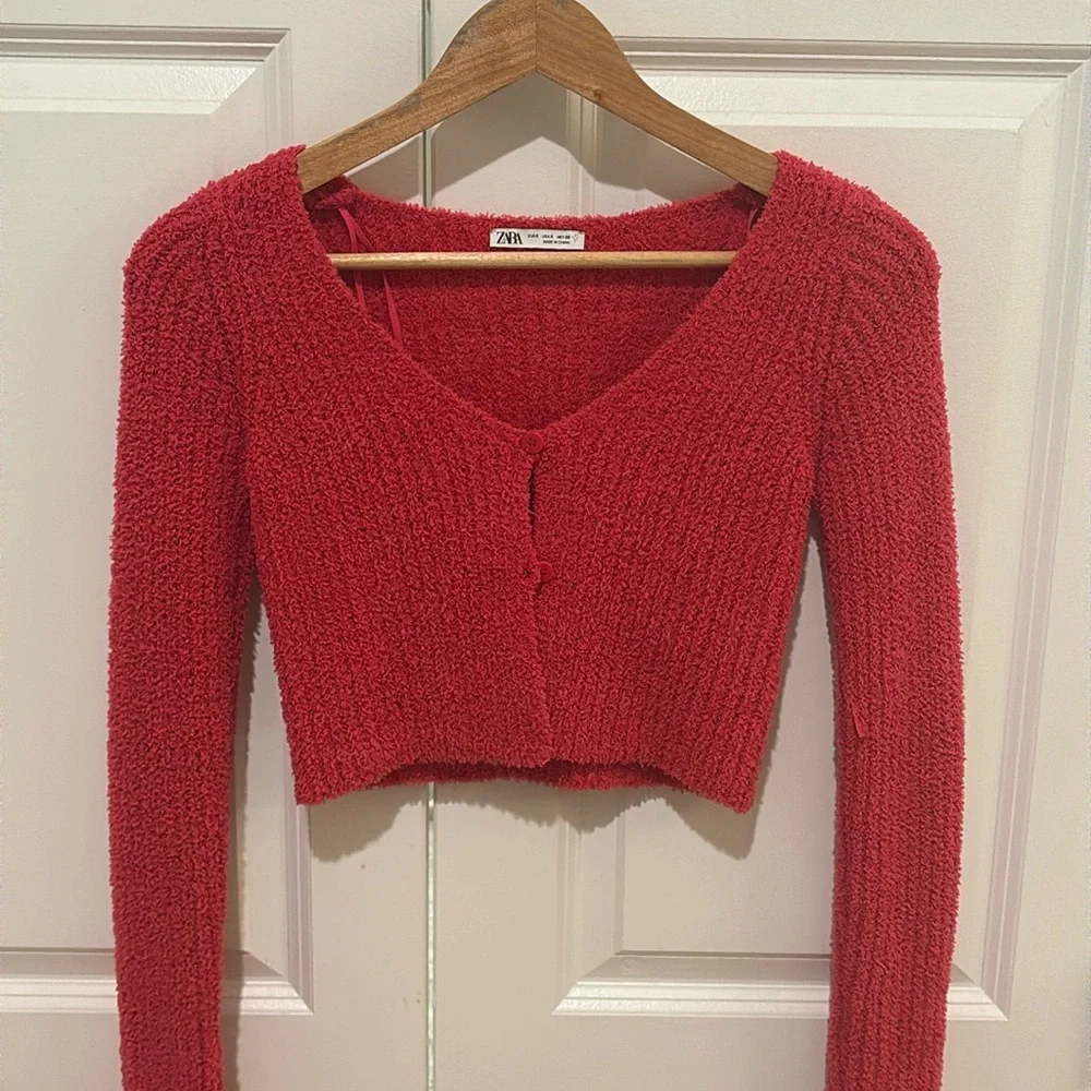 ZARA cropped cardigan - color hot pink - size S